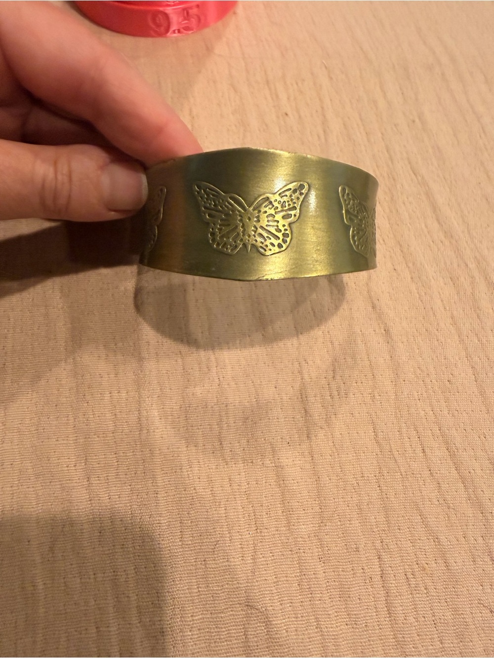 Butterfly-Embossed Brass Cuff Bracelet - Brushed Gold